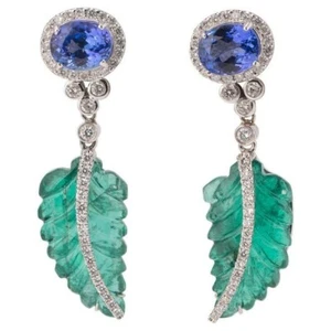 Syn Emerald & lab Sapphire Dangle Earrings 925 Sterling Silver Handmade Jewelry - Picture 1 of 3