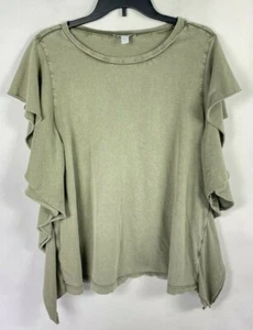 Pantalones de mezclilla deshilachados sin etiquetas Top cuello redondo manga corta detalle de volantes gris talla grande - Imagen 1 de 8