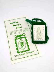 GREEN SCAPULAR with Leaflet The Immaculate Heart of Mary - Picture 1 of 2