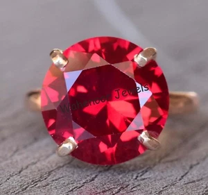 925 Sterling Silver Ring Natural Ruby 14 MM Round Wedding Ring CERTIFIED - Picture 1 of 13
