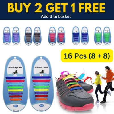 Elastic Shoe Laces No Tie Silicone Rubber Shoelaces Trainers Shoes Adults Kids - Image 1 of 4