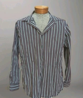 Men's APT. 9 Button Dress Shirt Size XL Dark & Light Gray Burgundy Stripe  - Image 1 of 4