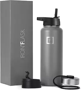 IRON °FLASK Sports Water Bottle - 40Oz, 3 Lids (Straw Lid), Leak Proof - Stainle - Picture 1 of 7