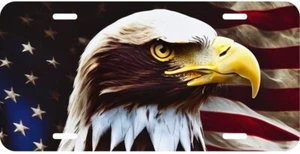 USA Freedom Flag Bald Eagle Patriotic Aluminum Car Vanity Plate Tag (LP631) - Picture 1 of 2