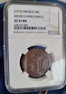 Mexico 1915 50 Centavos Revolutionary Amecameca NGC XF45 BN - Picture 1 of 2