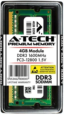 A-Tech 4GB PC3-12800 Laptop SODIMM DDR3 1600 MHz 204-Pin Notebook Memory RAM 4G - Image 1 of 4