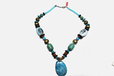 Nuevo Collar 26", Ágata Encaje Loco, Cerámica, Madera, Howlita Azul, Vidrio Azul Nuevo con Etiquetas Foto 1 de 4