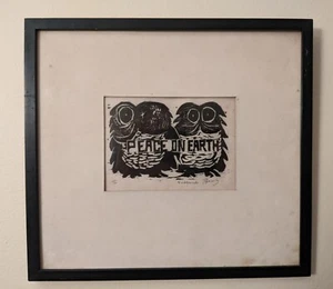 Suzanne Parmly Peace on Earth Eulen Holzschnitt signiert nummeriert 11/20 - Bild 1 von 5