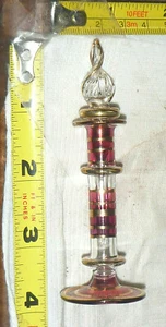 Botella de perfume de vidrio soplado a mano de colección - tapón retorcido - borde rojo y dorado ~ 33⁄4""H - Imagen 1 de 7