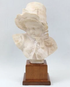 (chipped) Antique Victorian Italian Carved Alabaster Bust Girl Child Bonnet Bow - Picture 1 of 19
