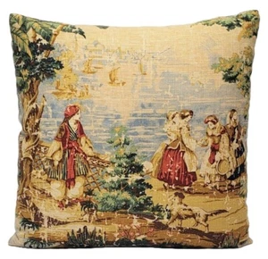 Bosporus Linen Toile 20'' Decorative Throw Pillow Cover Red Gold Green - Picture 1 of 8