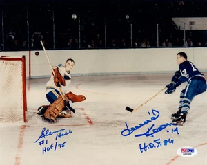 GLENN HALL & DAVE KEON DUAL SIGNED AUTOGRAPHED 8x10 PHOTO + HOF RARE PSA/DNA - Picture 1 of 2