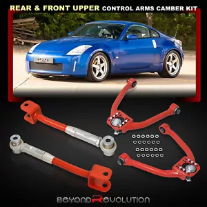 For 2003-2009 350Z G35 Front & Rear Adj. Camber Alignment Control Arms Set Red - Picture 1 of 8