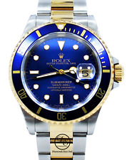 Rolex Submariner 16613 18K Yellow Gold / Steel Oyster Blue Bezel Watch Mint 