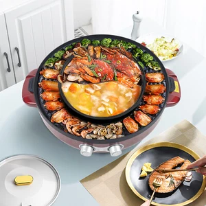 2 in 1 Electric Smokeless Grill and Hot Pot BBQ Grill Soup Shabu Pot 2200W 110V - Picture 1 of 17