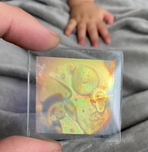 Glass clear 3D hologram of watch clock gears 2" square transparent - Picture 1 of 3