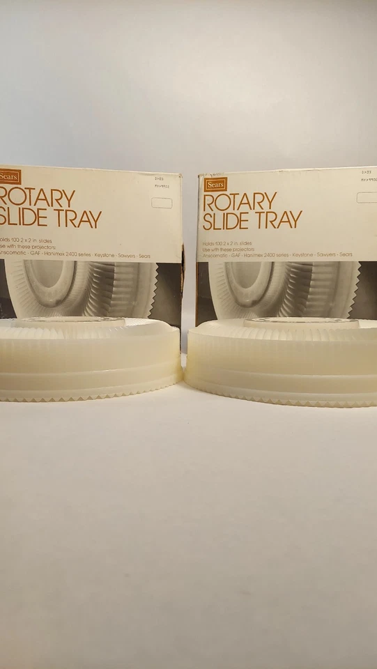 Vtg. Sears Rotary Slide Tray Carousels 3_9902 Holds 100 2x2" Slides Lot Of 2 - Image 1 of 4