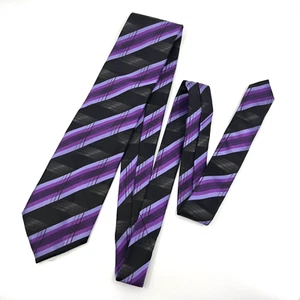 Bugatchi Uomo Necktie Mens Purple Shirt Tie Seta Silk Designer Black Striped - Picture 1 of 9