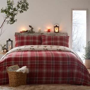 Duvet Cover Set 100% Brushed Cotton Derwent Check by D & D in Natural - Picture 1 of 6