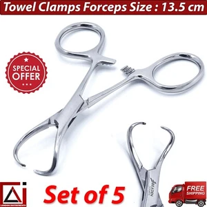 Towel Clamp Forceps 13.5 cm Dental Surgical Medical Hemostatic Locking Plier X5 - Picture 1 of 7