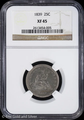 1839 25C Seated Liberty Quarter NGC XF 45 Cover
