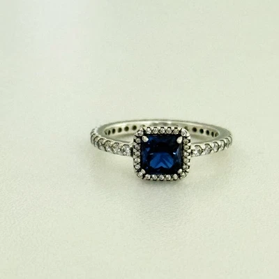 Anillo Pandora Plata Esterlina 925 Piedra Azul Circonita cúbica Elegancia atemporal Talla 6 Foto 1 de 4