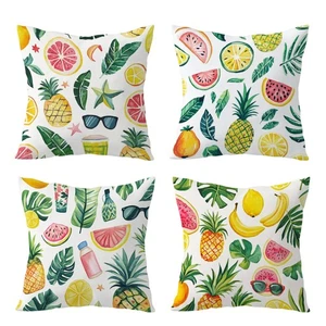 Funda de almohada de frutas de verano con hojas verdes de plantas tropicales funda de cojín sofá decoración del hogar - Imagen 1 de 6