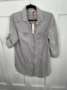 Neu mit Etikett Dolma hellgrau 100 % Leinen Tunika Bluse-Medium-Taschen-3/4 Rollriegel Ärmel - Bild 1 von 9