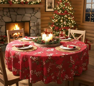 Mantel 160 redondo WONDERFUL X-MAS TIME rojo con estrellas de Navidad Navidad - Imagen 1 de 9