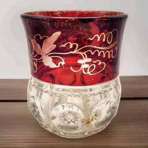 Vaso de vidrio prensado antiguo victoriano rojo rubí flash recuerdo EAPG - Imagen 1 de 6