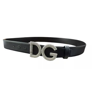 DOLCE & GABBANA Black D&G Logo Leather Stud Belt Sz 38-43 (100cm/40in) *Read* - Picture 1 of 4