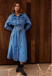 Aje Size 12 Denim Maxi Shirt Dress Belt As New Eleganand Timeless Great Quality - Picture 1 of 14