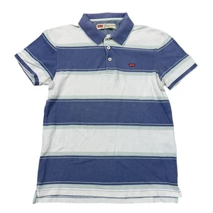 Levis Polo Shirt Striped Y2K Short Sleeve Blue White Mens Small - Picture 1 of 6