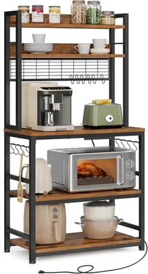 VASAGLE.  MOBILE CUCINA CON SCAFFALI E MULTIPRESA. SALVASPAZIO ED ELEGANTE.  - Immagine 1 di 4