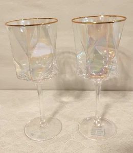 2er Set Luxe Habitat irisierender Goldrand facettiert 12 oz. Stielweingläser - Bild 1 von 12