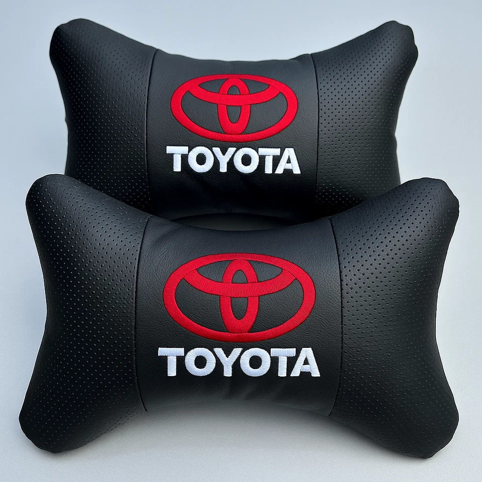 Автомобильные подушки для поддержки шеи TOYOTA черная кожа — универсальный крой — 2 шт. - Изображение 1 из 3