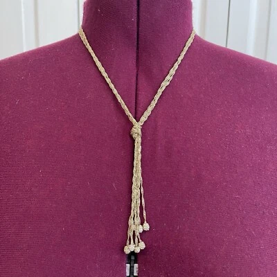Collar Ann Taylor Tono Dorado Cuerda Cadena Pavé Estrás Borla Nudo Multihilo Foto 1 de 4