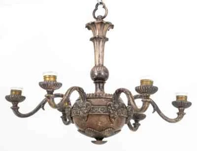 Neoclassical Style Silvered Metal 6 Arm Chandelier - Image 1 of 4