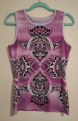 Camiseta sin mangas Athleta In Motion talla mediana M sin costuras púrpura estampado floral cuello redondo Foto 1 de 4