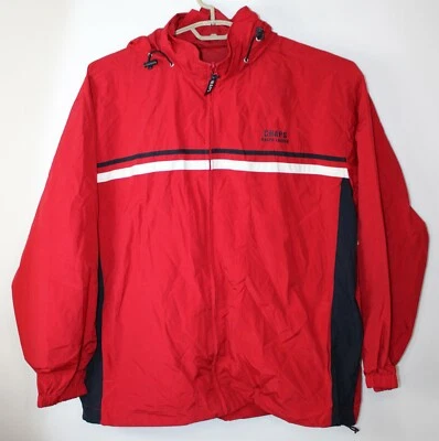 Chaps Ralph Lauren Mens XL Red w Navy & White Striped Hooded Full Zip Jacket  - Image 1 of 4