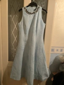MARKS & SPENCER LADIES PALE BLUE HAND EMBELLISHED DRESS SIZE 10 IDEAL WEDDING BN - Picture 1 of 11
