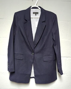NEW Talbots Navy Blue Linen Blend One Button Blazer Lined Size 6 Preppy Nautical - Picture 1 of 8
