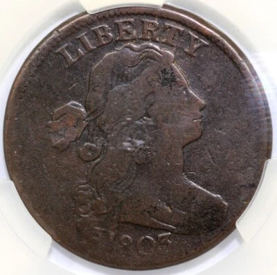 1803 1c Sm. Date Lg. Frac. Draped Bust Large Cent CAC VG Details Cleaned - Image 1 of 4