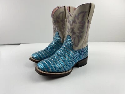 Roper Brand Girl’s Western Boots Teal Pink And Cream Size 9 Crocodile Leather - Image 1 of 4