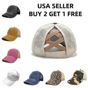 Mesh Back Ponytail Baseball Cap Polo Style Mesh Caps Plain Adjustable - Picture 1 of 18