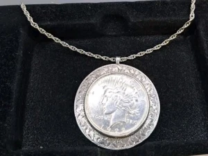 1922 PEACE SILVER DOLLAR NECKLACE .925 STERLING SILVER BEZEL & 26" CHAIN 2.1oz - Picture 1 of 7