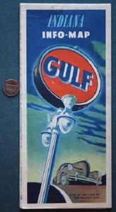 Estación de servicio Gulf Gas Oil de la década de 1940 Indiana State Tourguide hoja de ruta - - Imagen 1 de 1