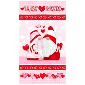  24" x 44",gnome hugs and kisses panel, 100% cotton love and hearts, pink n red