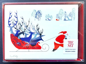 BOX OF 15 Eyvind Earle Christmas Card Santa Pulling Reindeer Metropolitan Museum - Picture 1 of 6