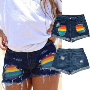 Pantaloni corti jeans donna ragazza taglia grande nuovi denim colori muti tasche - Foto 1 di 5